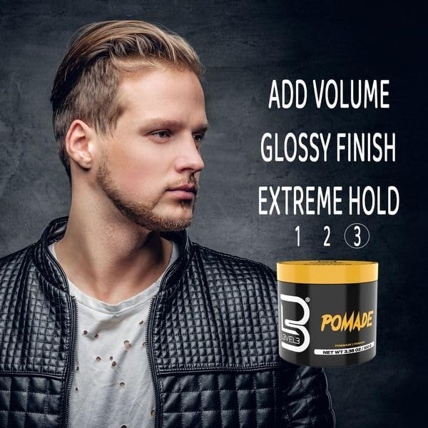 L3 Pomade 140g back view with ingredient list