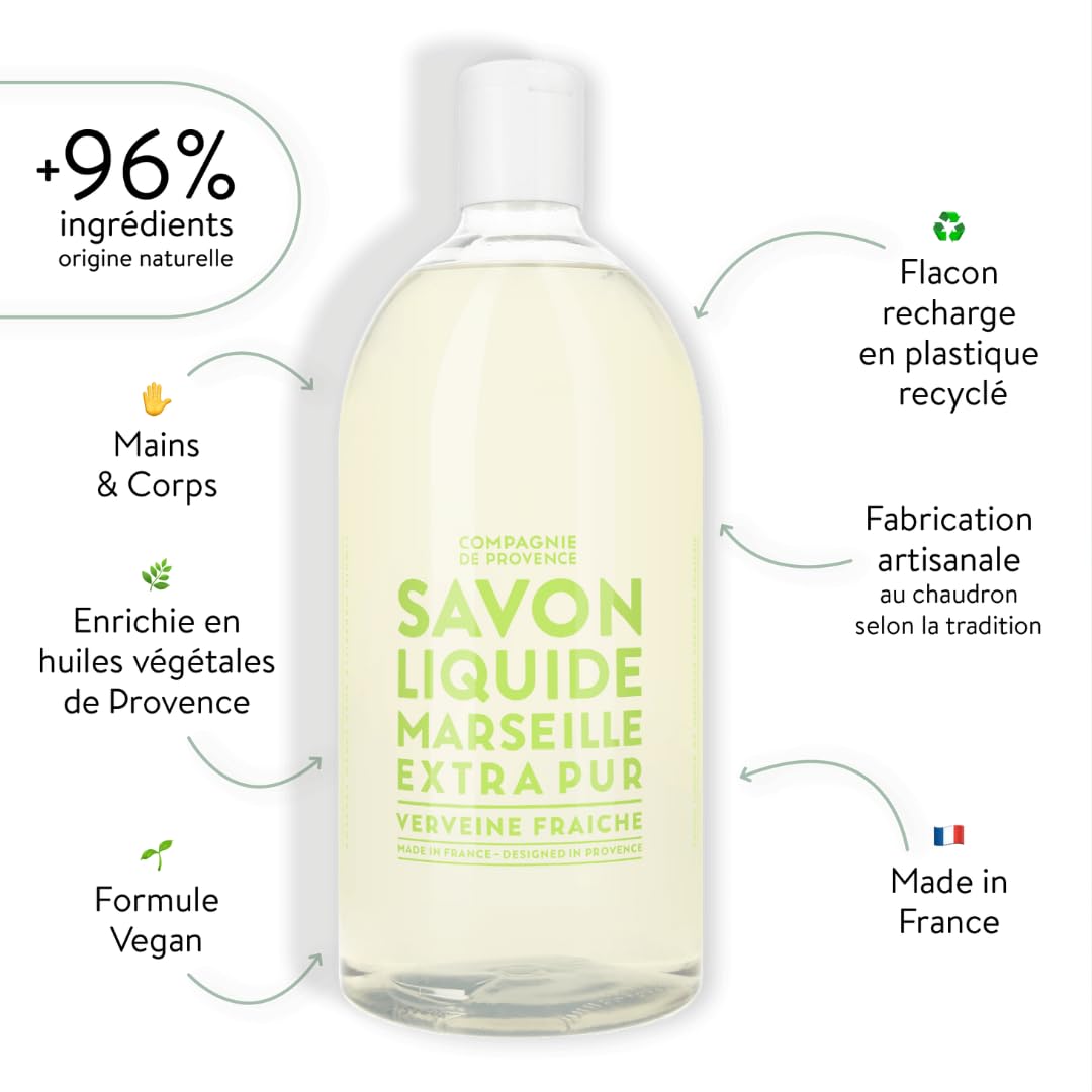 La Compagnie de Provence Fresh Verbena Liquid Hand Soap refill bottle side view
