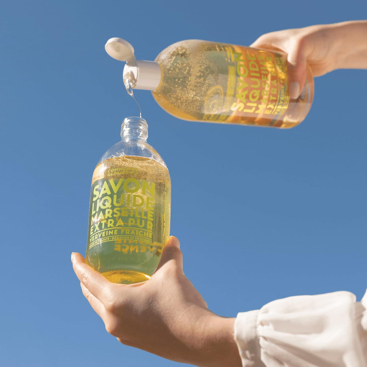 La Compagnie de Provence Fresh Verbena Liquid Hand Soap refill bottle with soap dispenser