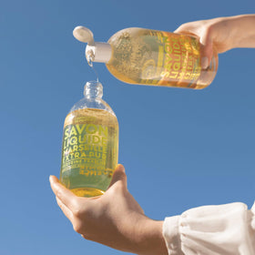 La Compagnie de Provence Fresh Verbena Liquid Hand Soap refill bottle with soap dispenser