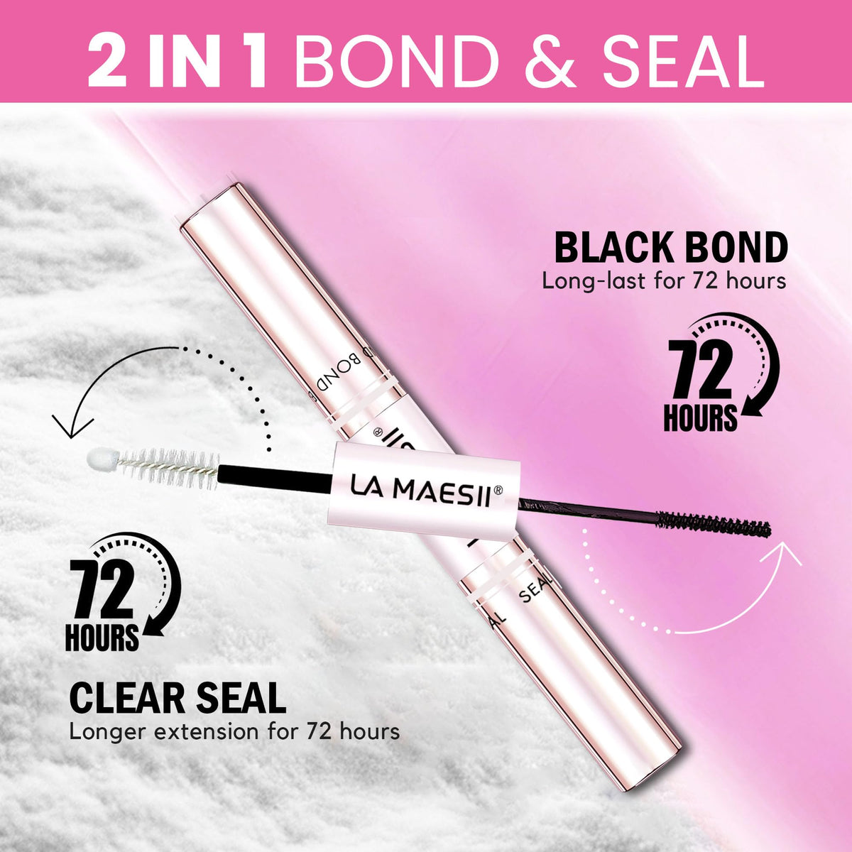 La Maesii Lash Cluster Glue 2 in 1 Bond brush head close-up