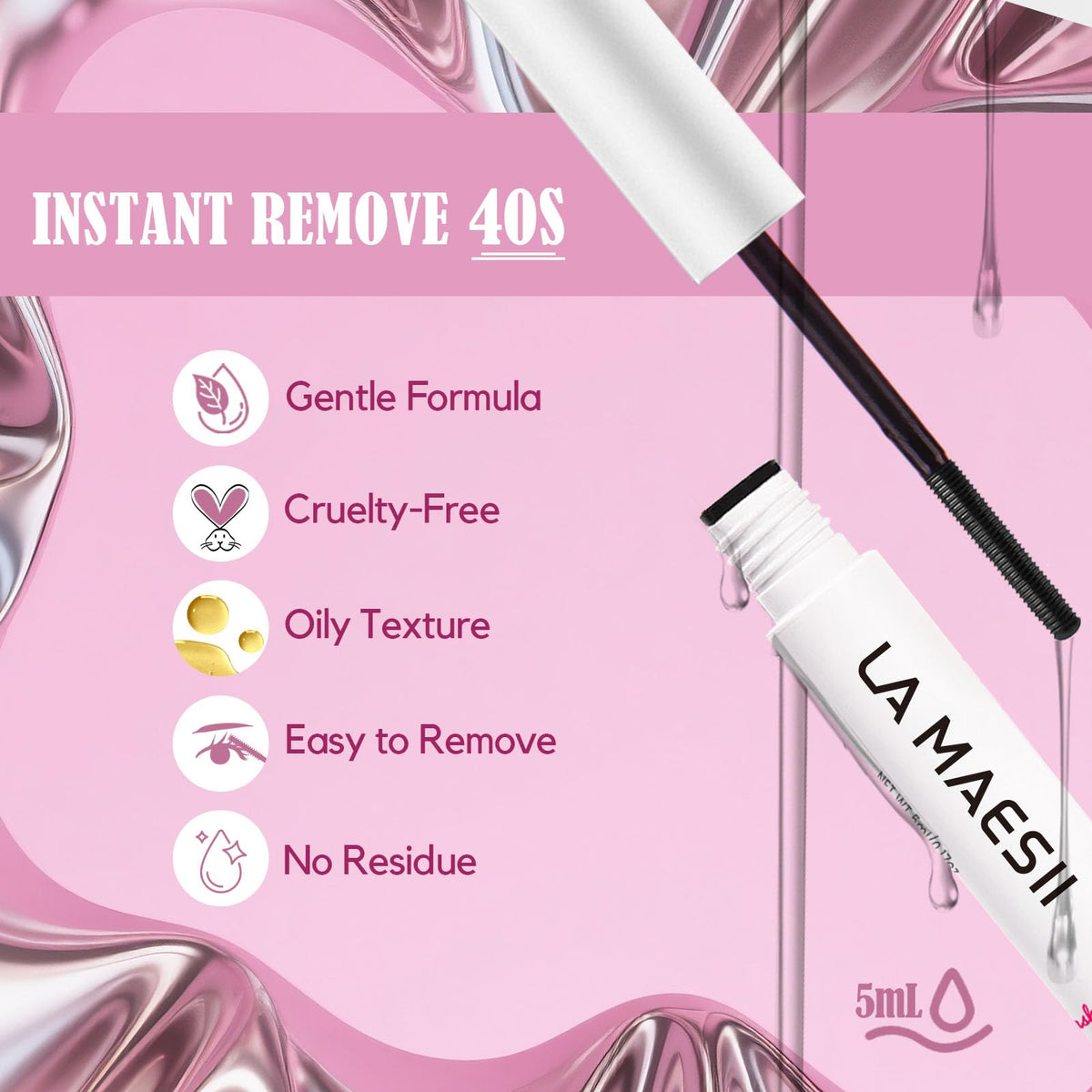La Maesii Lash Remover 5ML spiral brush applicator close-up