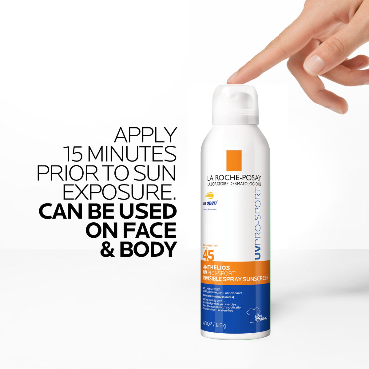 La Roche-Posay Anthelios UV Pro-Sport SPF 45 Sunscreen Spray in use outdoors