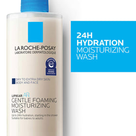 La Roche-Posay AP+ body wash lathering on skin