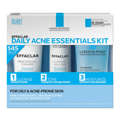 La Roche-Posay Effaclar Daily Acne Kit front view with all three products