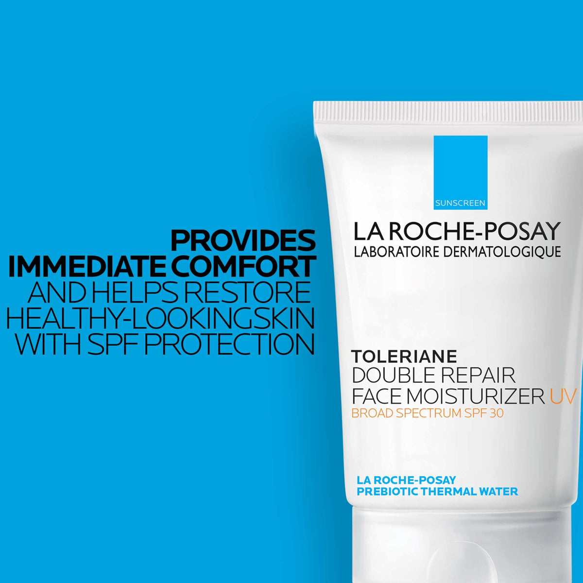 La Roche-Posay Toleriane Double Repair UV Face Moisturizer on a bathroom counter