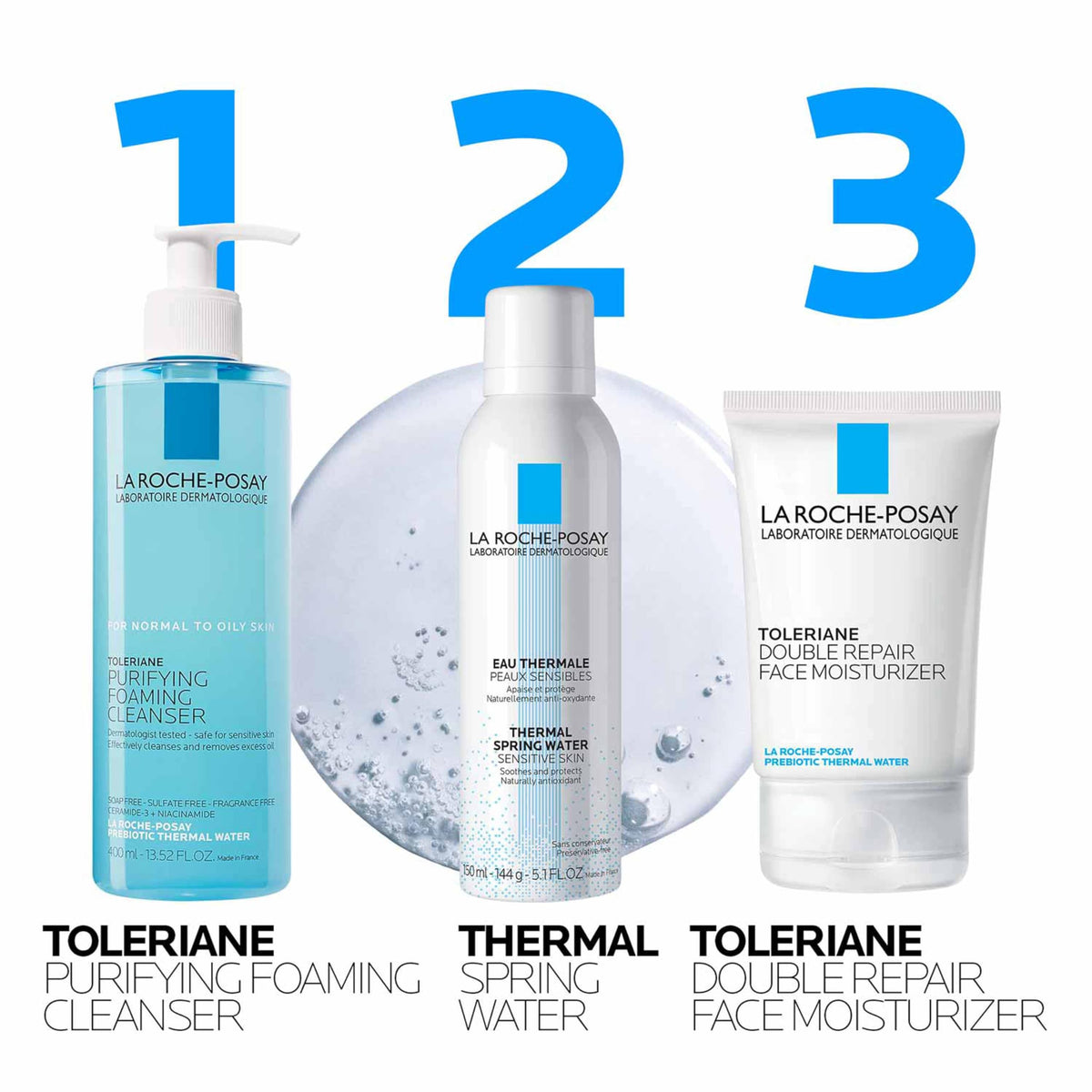 La Roche-Posay Toleriane Purifying Foaming Cleanser in bathroom setting