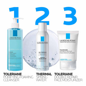 La Roche-Posay Toleriane Purifying Foaming Cleanser in bathroom setting