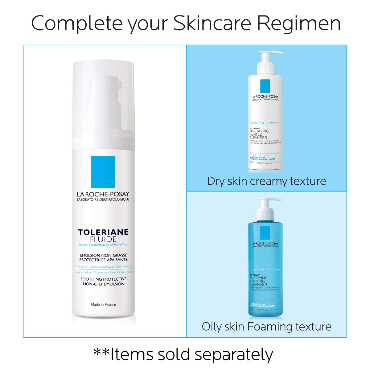 La Roche-Posay Toleriane Sensitive Fluide beside other skincare products