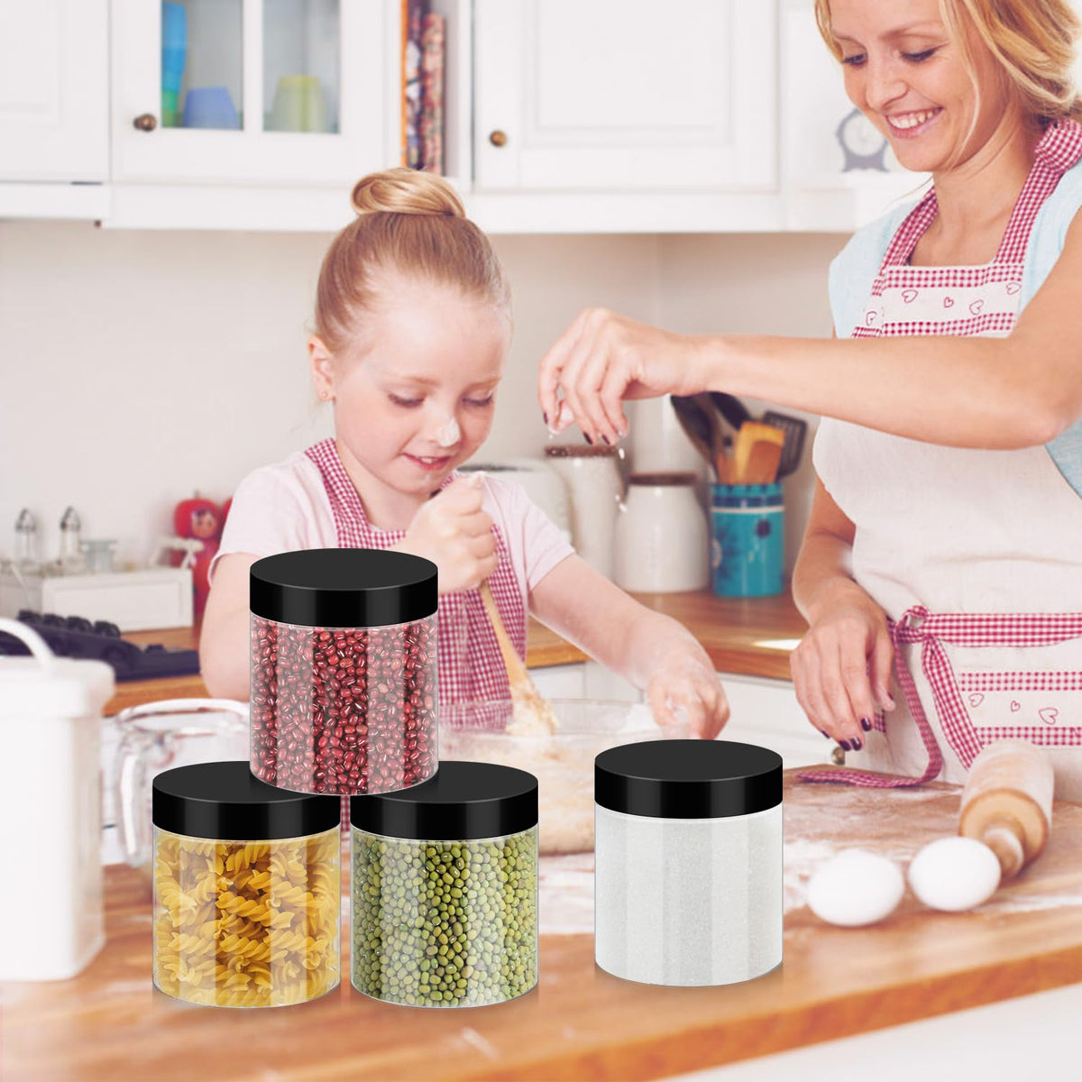 Labelled Loretoy plastic jars for organised storage
