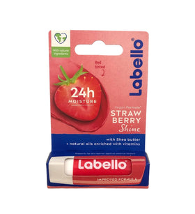 Labello Strawberry Lip Balm showing glossy finish on lips
