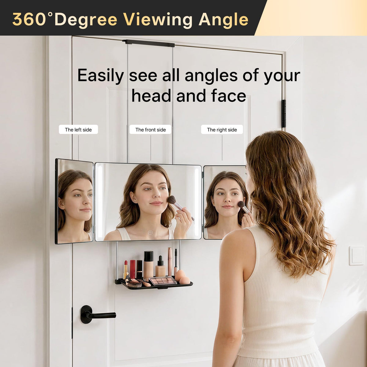 LADETTO 3 Way Mirror side view showing adjustable panels