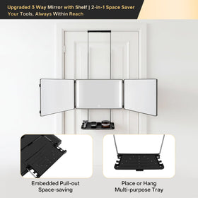 LADETTO 3 Way Mirror with built-in storage shelf and tools