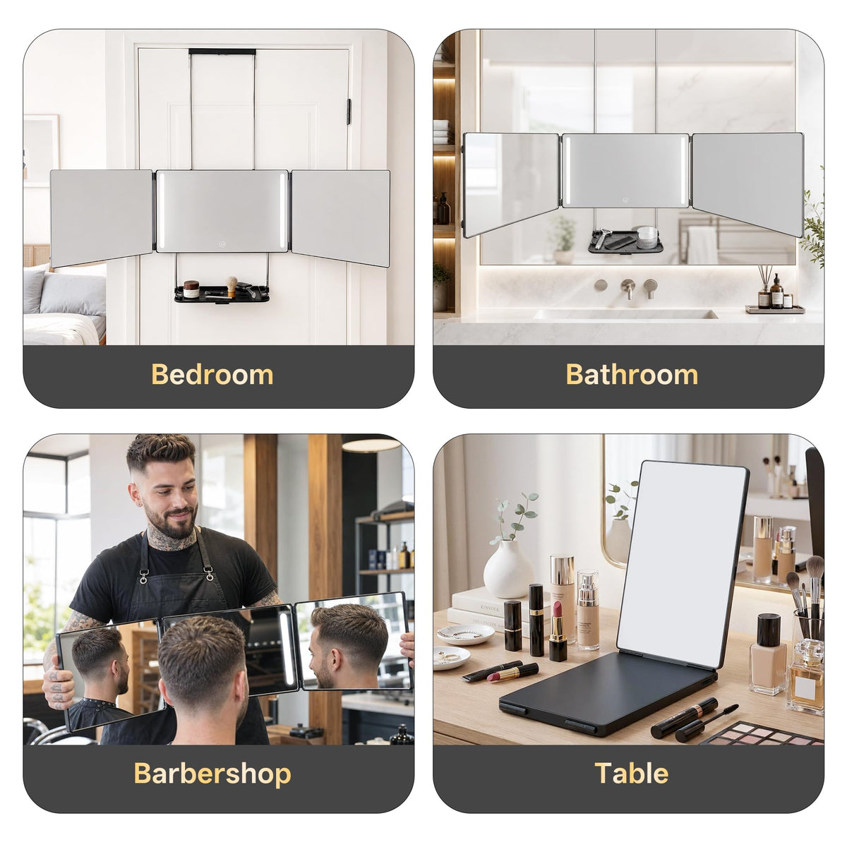 LADETTO 3 Way Mirror with USB charging cable