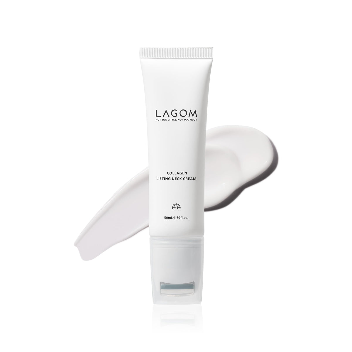 LAGOM Collagen Lifting Neck Cream front view with roller applicator