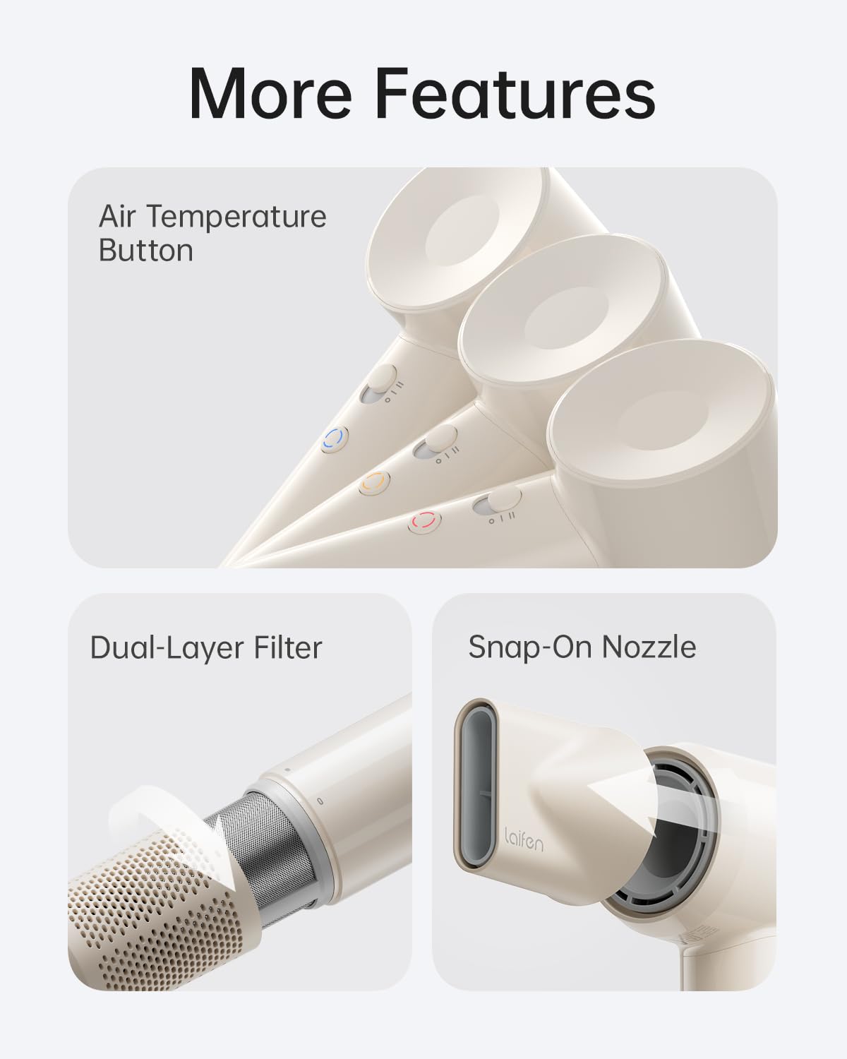 Laifen SE Lite Ionic Hair Dryer with smooth nozzle attachment