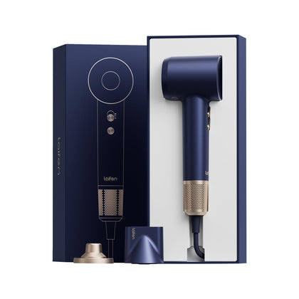 Laifen Swift Premium Hair Dryer Royal Blue front view with nozzle