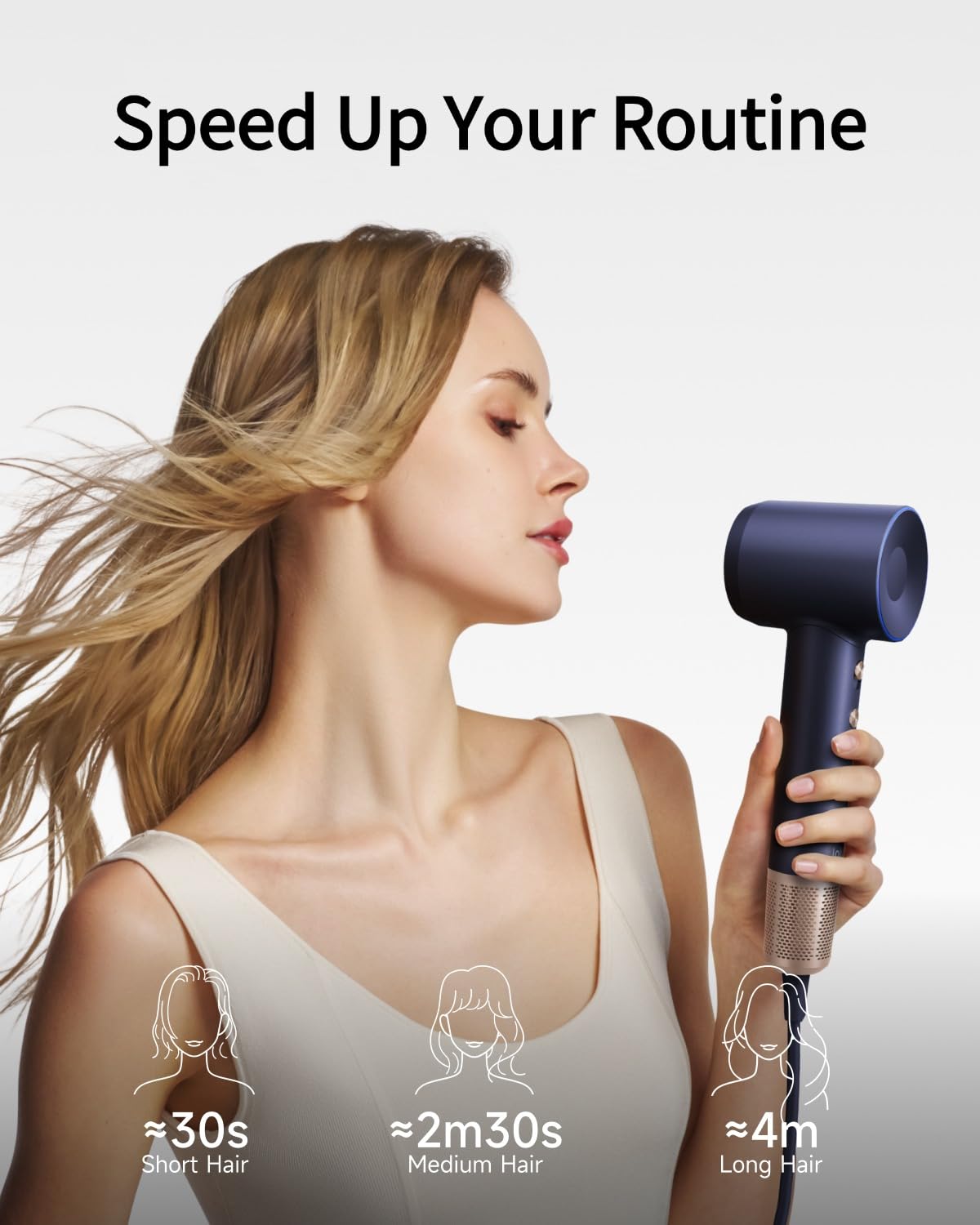 Laifen Swift Premium Hair Dryer Royal Blue with Smooth Nozzle attached