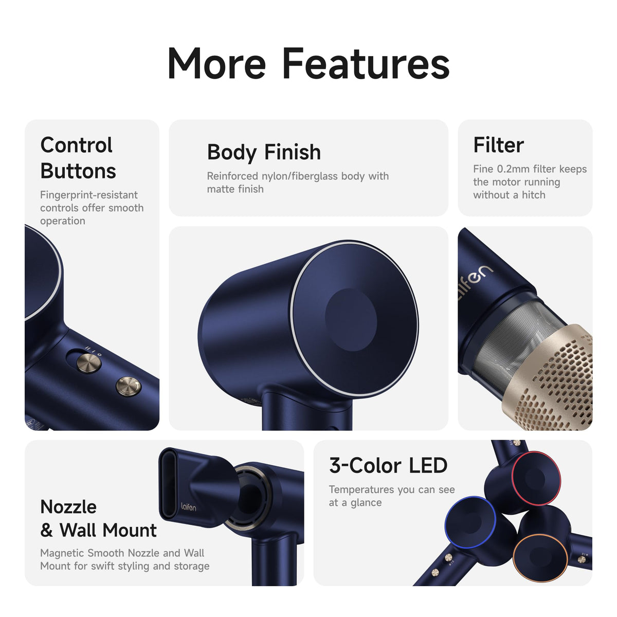 Laifen Swift Premium Hair Dryer Royal Blue with user holding