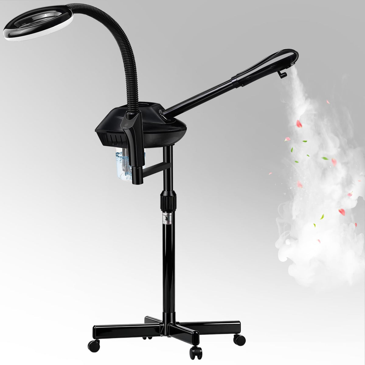 lailelaodi facial steamer front view with 5X magnifying lamp