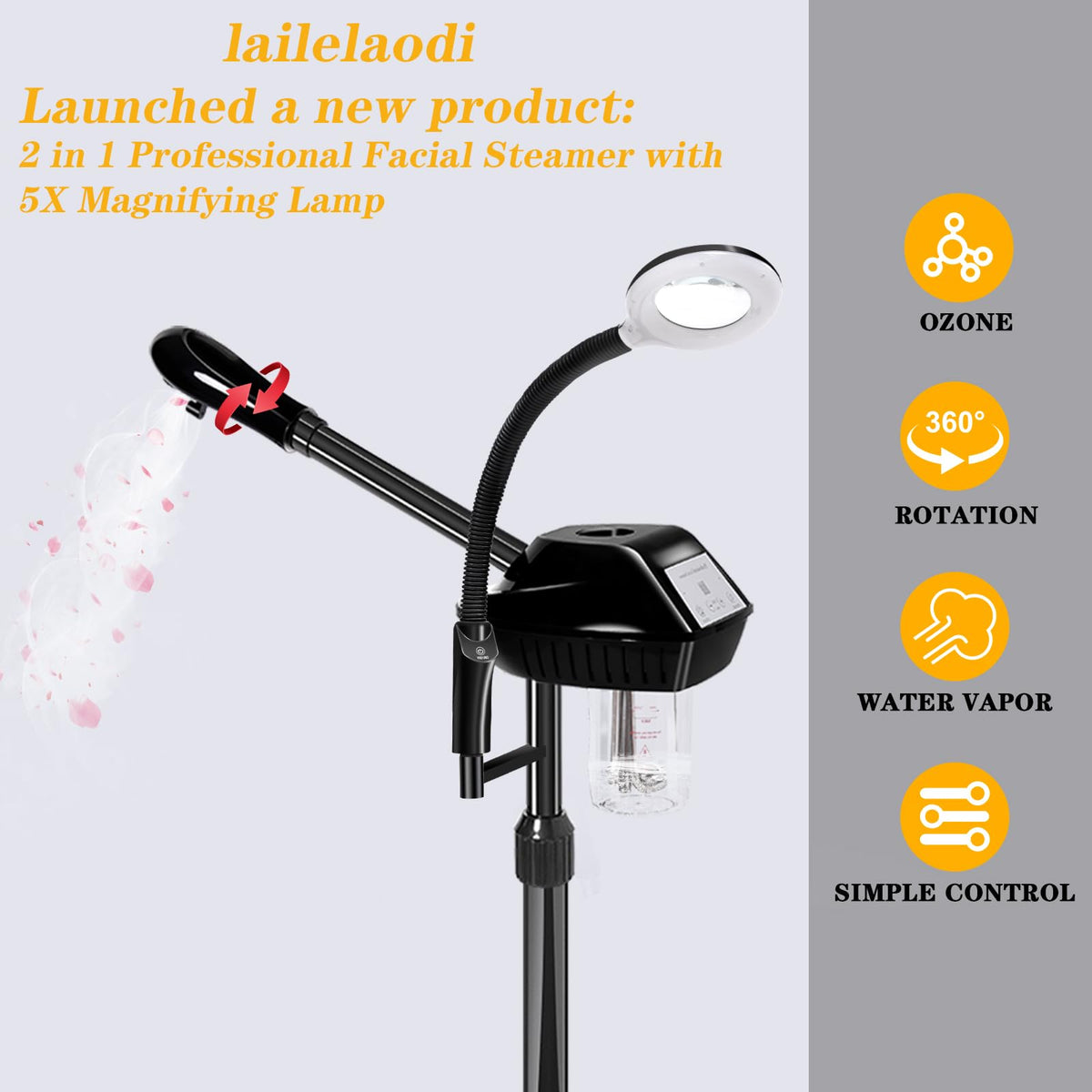 lailelaodi facial steamer on 360° wheels for easy movement