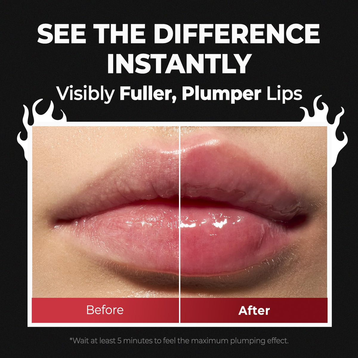 Laka Spicy Lip Plumper on lips for high-shine effect