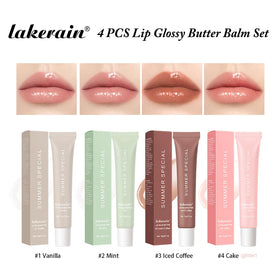 Lakerain Lip Glossy Butter Balm set in a travel pouch