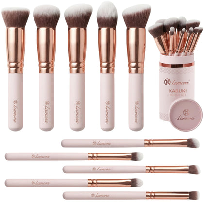 Lamora Kabuki Makeup Brush Set front view with 10 brushes