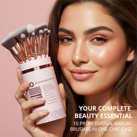 Lamora Kabuki Makeup Brush Set with cardboard cup holder