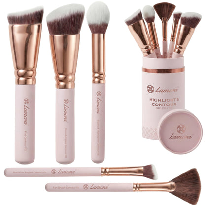 Lamora Pro Face Contour Brush Set front view with five brushes