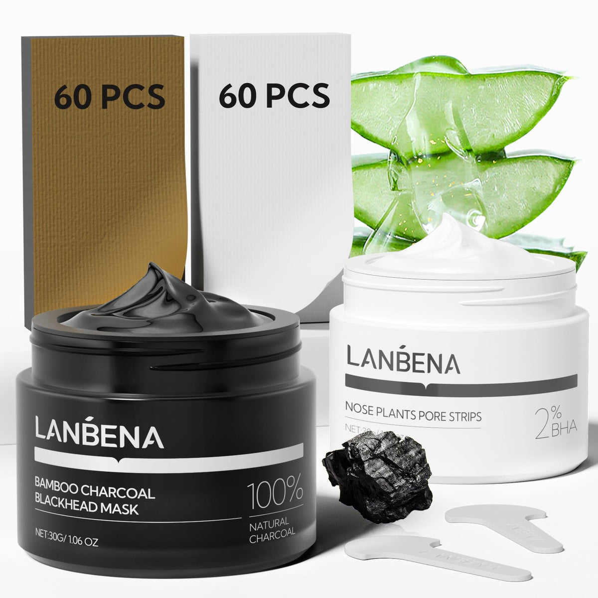 LANBENA 2-Pack Pore Strips and Bamboo Charcoal Mask front view