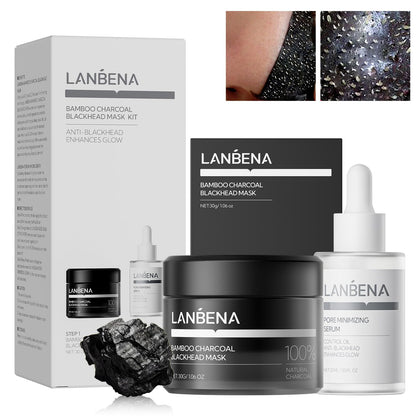 LANBENA 3-in-1 Blackhead Removal Set front view with bamboo charcoal strips