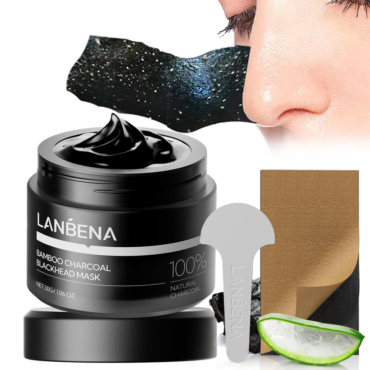 LANBENA Bamboo Charcoal Blackhead Remover Mask packaging front view