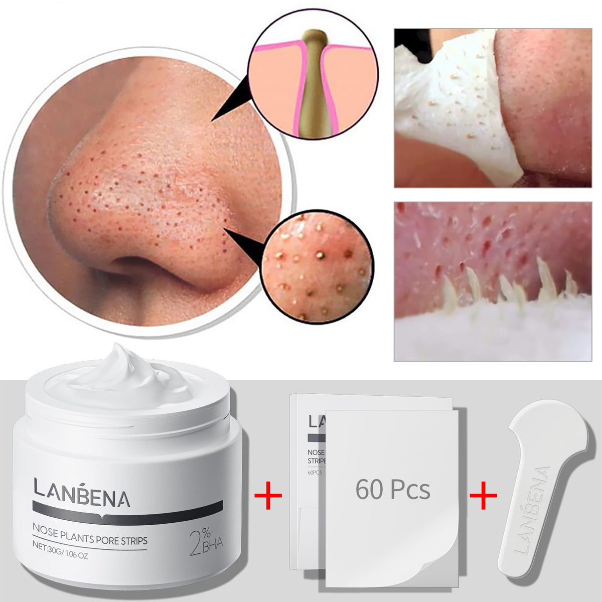 LANBENA Nose Pore Strips blackhead remover mask on facial areas