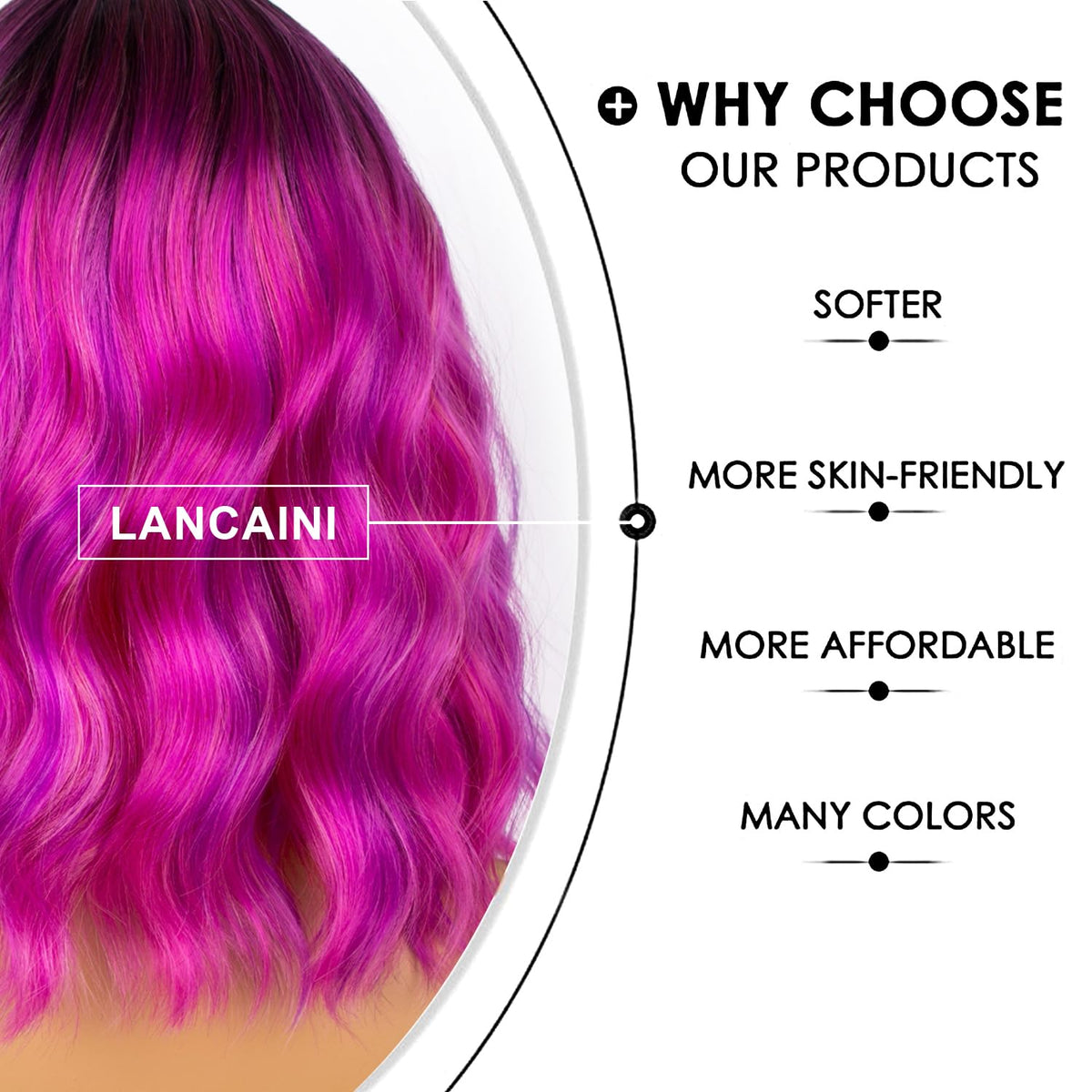 LANCAINI Colourful Short Bob Wig close-up of bangs