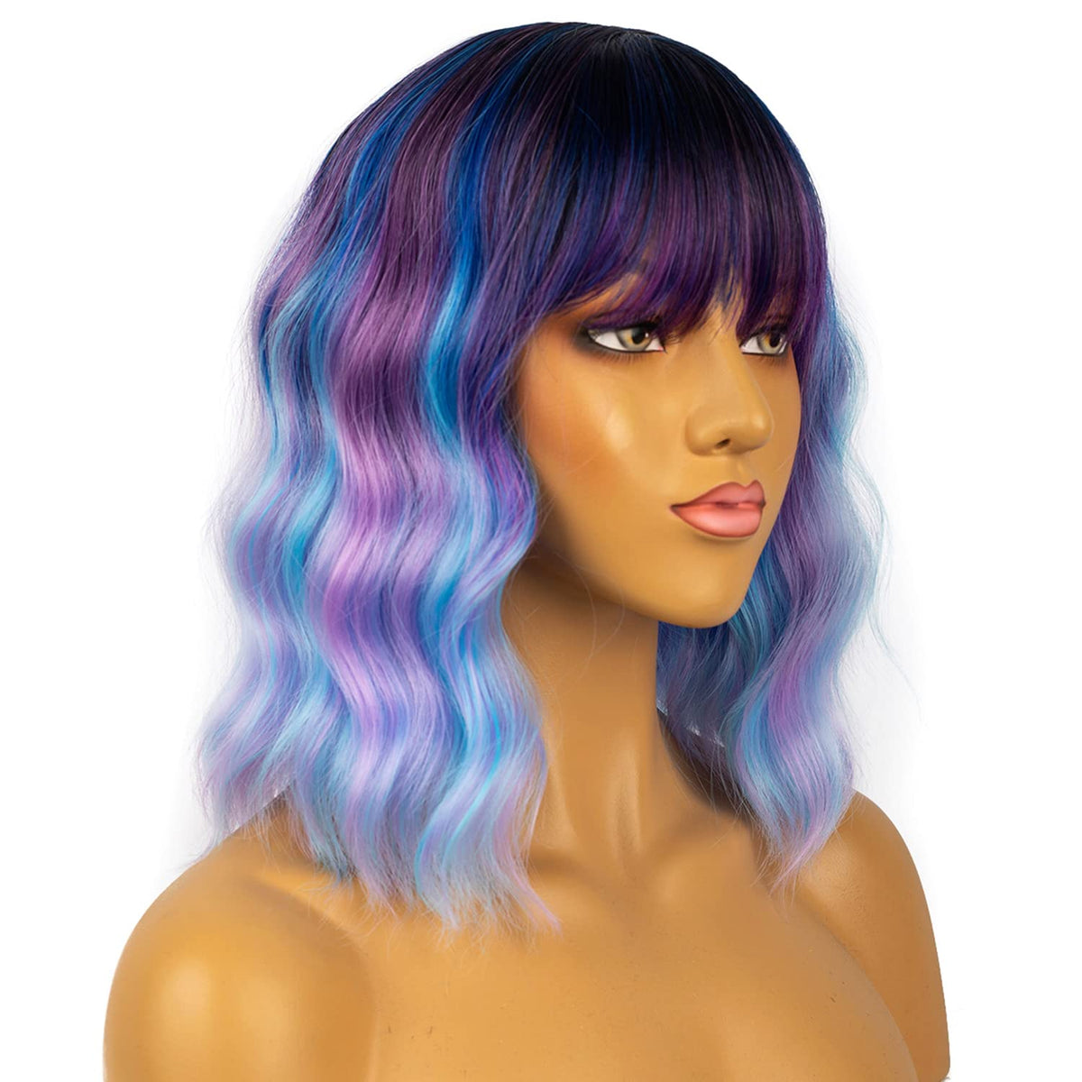 LANCAINI Colourful Short Bob Wig with Bangs back view
