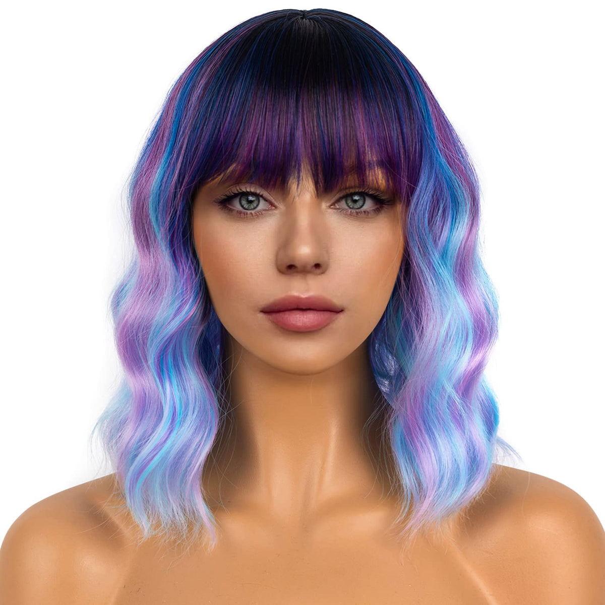 LANCAINI Colourful Short Bob Wig with Bangs front view