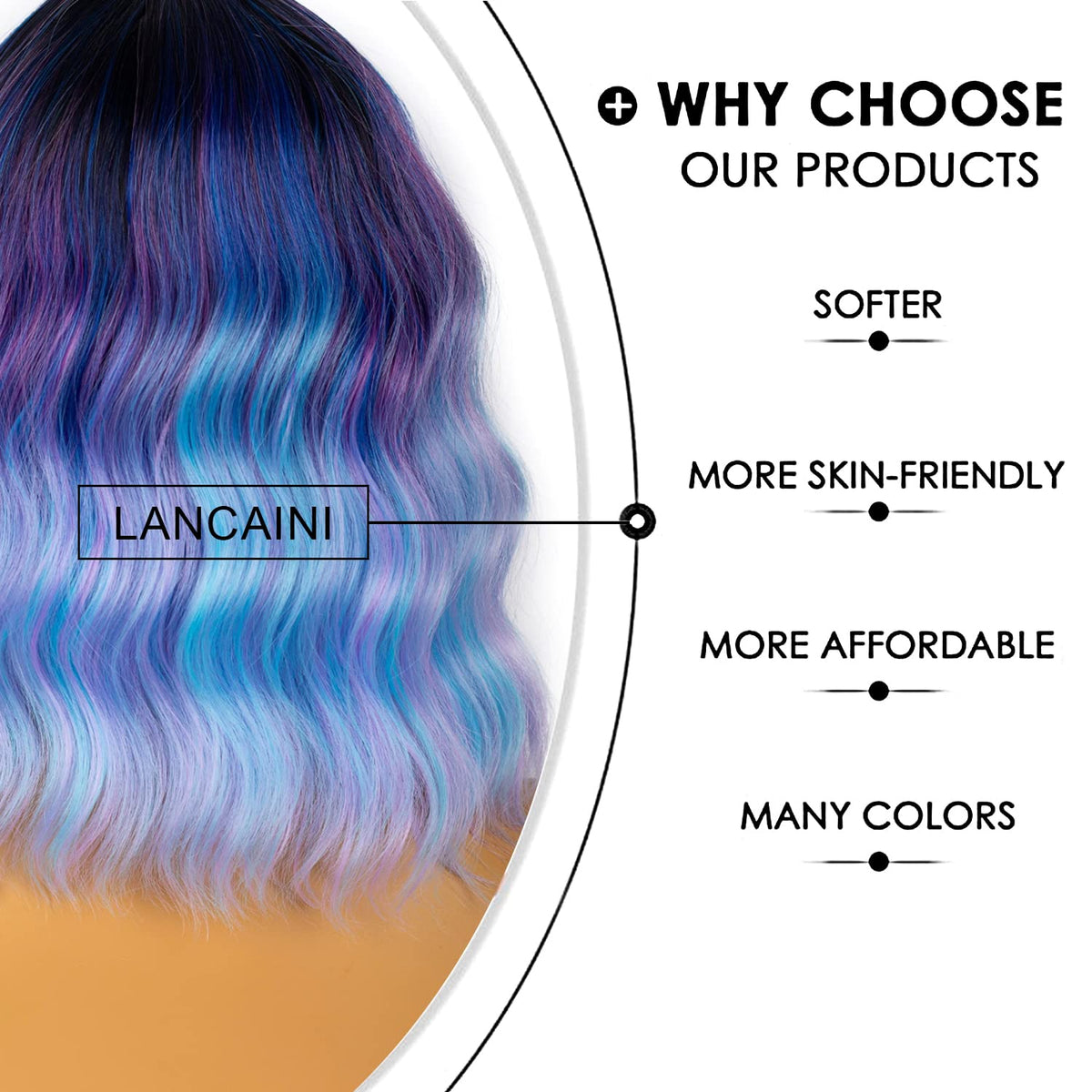LANCAINI Colourful Short Bob Wig with Bangs on model