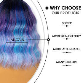 LANCAINI Colourful Short Bob Wig with Bangs on model
