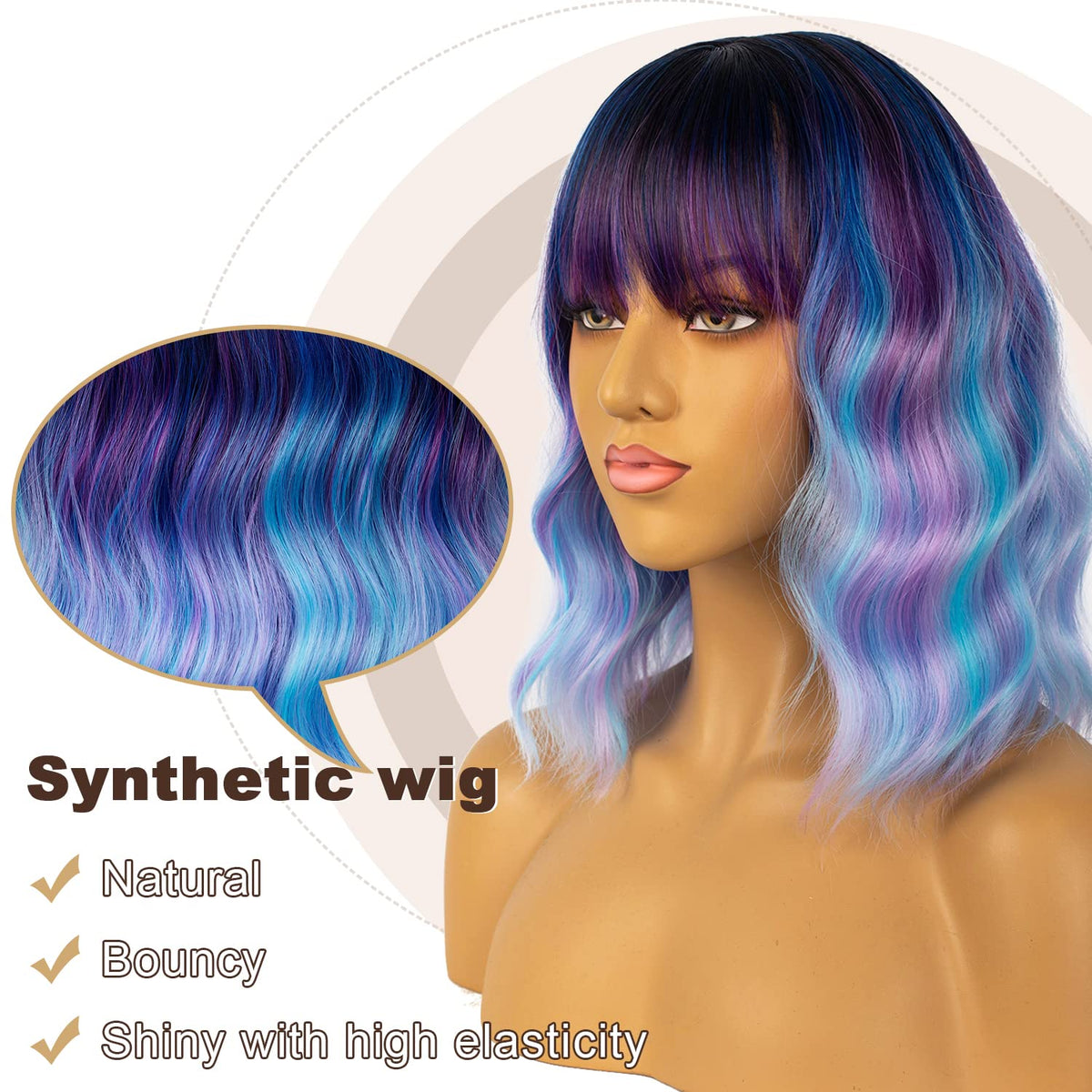 LANCAINI Colourful Short Bob Wig with Bangs side view