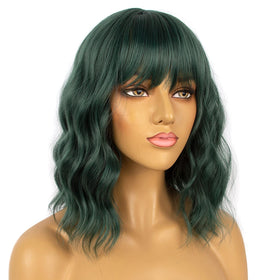 LANCAINI Dark Green Short Bob Wig back view highlighting shoulder length