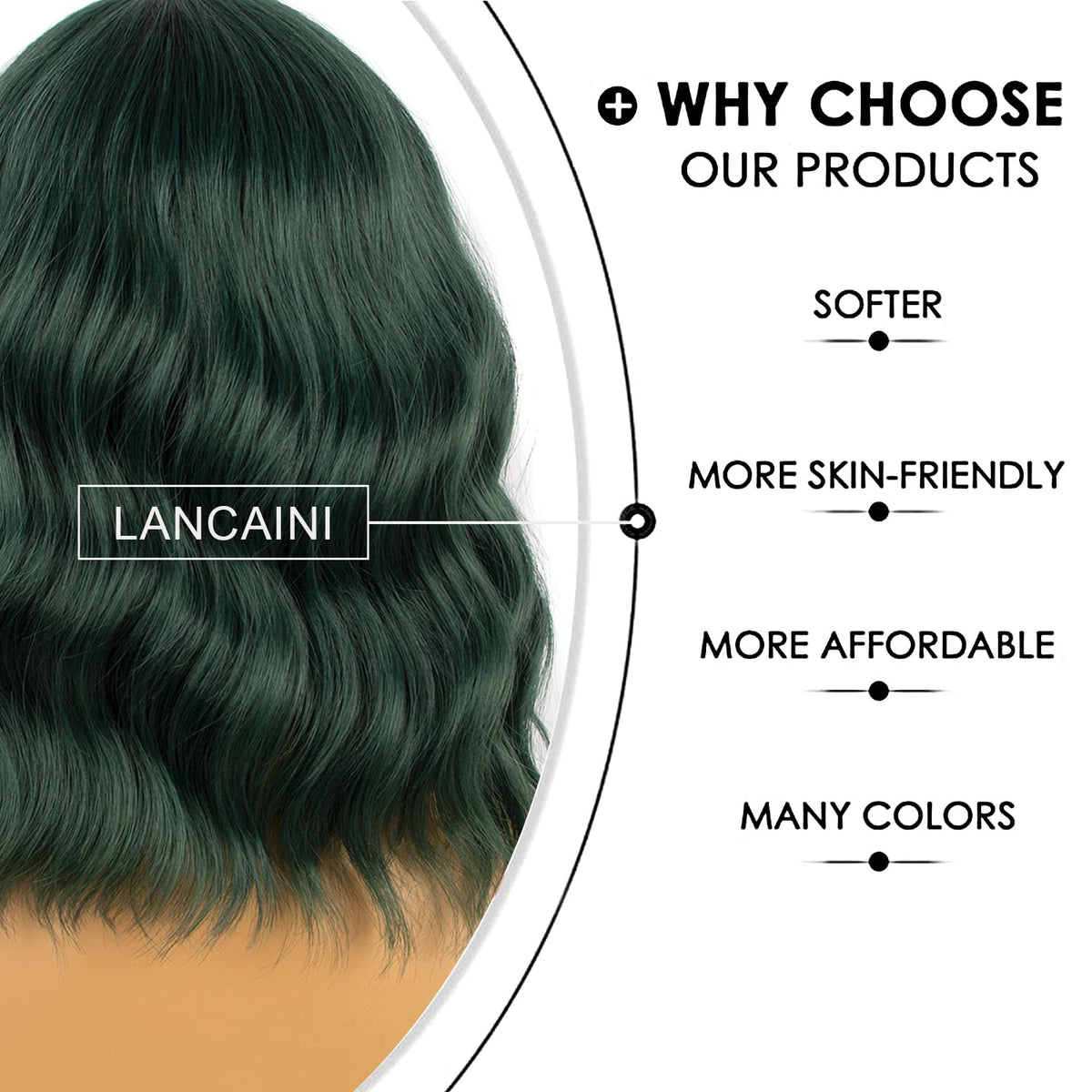LANCAINI Dark Green Short Bob Wig on mannequin in natural light