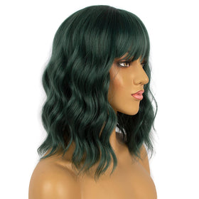 LANCAINI Dark Green Short Bob Wig packaging with product details