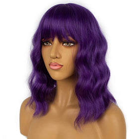 LANCAINI Dark Purple Short Bob Wig packaging with product details