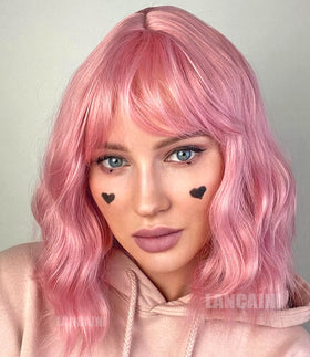 LANCAINI Pastel Bob Wig on mannequin with vibrant pink colour