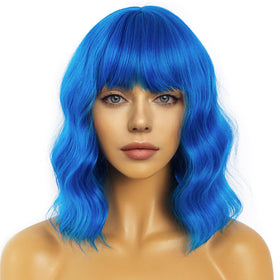 LANCAINI Short Bob Wavy Wig in blue front view