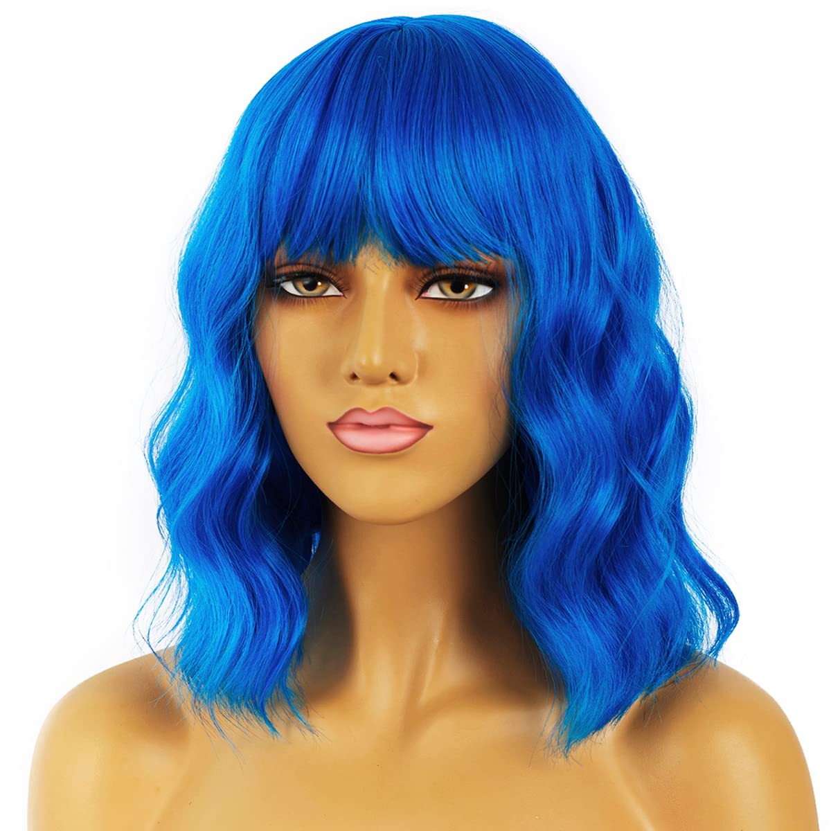 LANCAINI Short Bob Wavy Wig with model wearing it