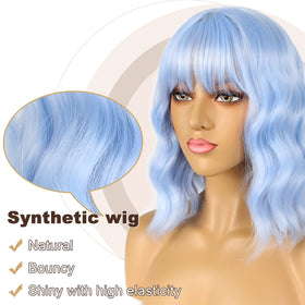 LANCAINI Short Bob Wig Light Blue back view