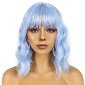 LANCAINI Short Bob Wig Light Blue front view
