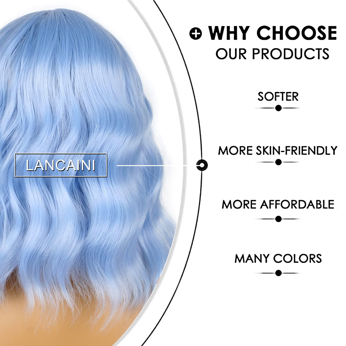 LANCAINI Short Bob Wig Light Blue styled